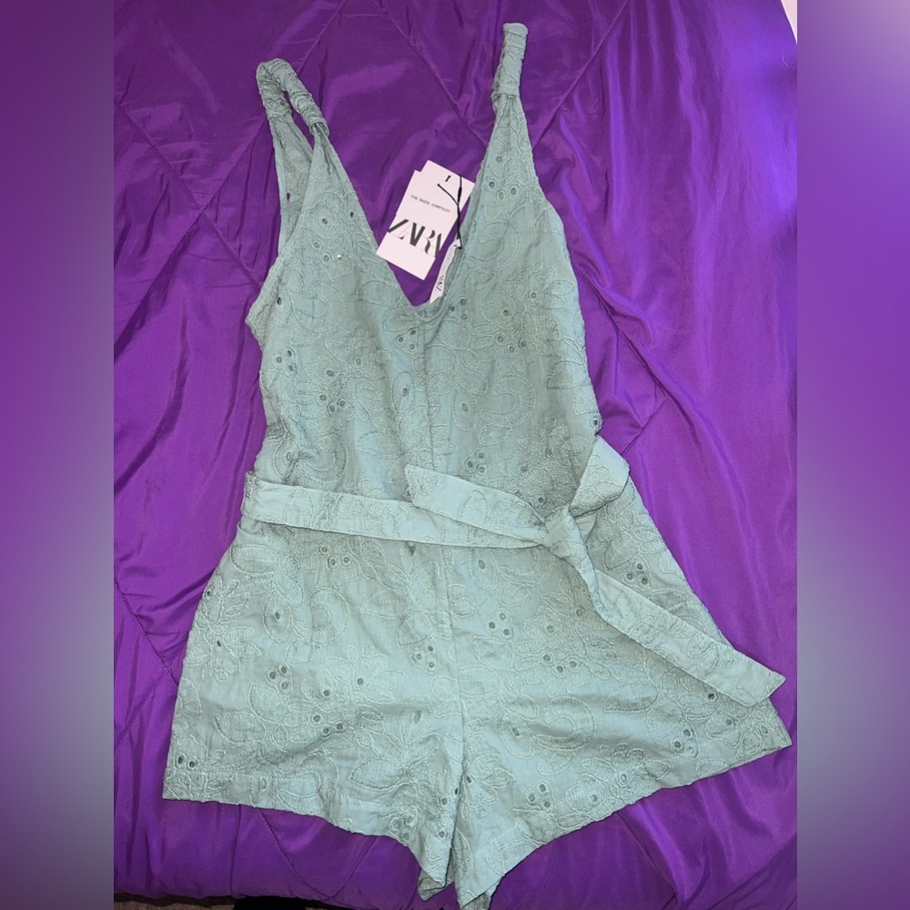 Zara The Nara Sage Green Eyelet Romper